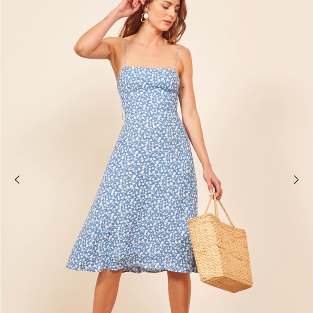 Reformation Peach Dress, Sky Blue Floral